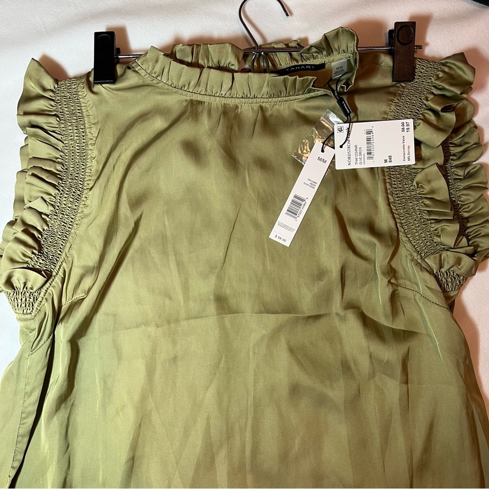 NWT Tahari Women’s satin olive green top size Medium